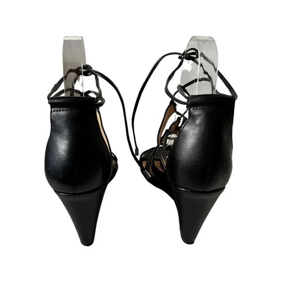 ANTONIO MELANI Adair Lace Up Black Leather Wedges Sandal Size 7 - Picture 3 of 6